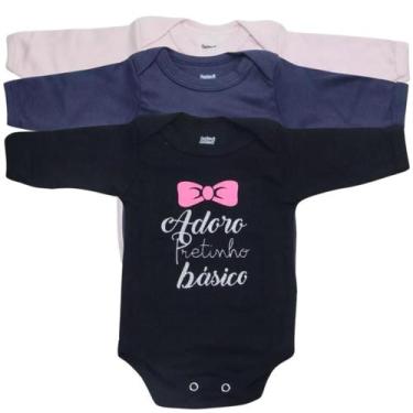 Imagem de Kit 3 body bebê manga longa feminino frases 100% algodão doctor baby 0