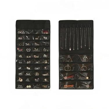 Imagem de Pvc, Organizador de Joias com 48/80 Bolsos – Porta Bijuterias Grande, Prático e Funcional, 43 * 85cm(48 BOLSOS PRETA)