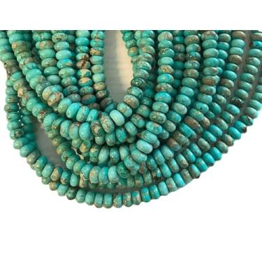 Imagem de Lady Works Fio de pedra natural turquesa chinesa de 33 cm, contas lisas rondelle de 8 x 5 mm para fazer joias DIY. | Beads_02261, conforme foto