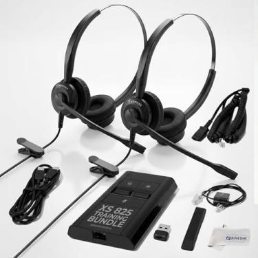 Imagem de Conjunto de fones de ouvido de treinamento – Fones de ouvido XS 825, Poly MDA524 USB-C e divisor Y com botão mudo, compatível com equipes, zoom, plataformas UC, telefones de mesa e softphones de PC