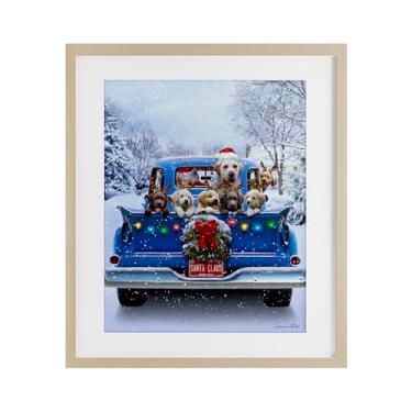 Imagem de Stupell Industries "Christmas Tailgate Puppies", impressão emoldurada sob vidro, marrom, 13 x 16