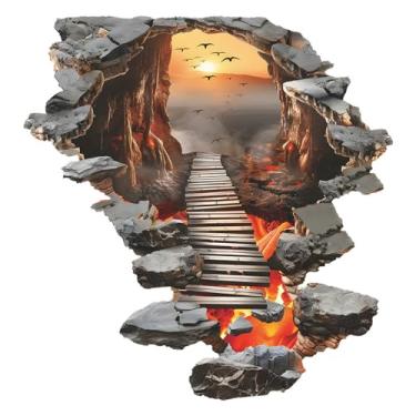 Imagem de MaiKeAYang Decalques de parede 3D, murais, decorações de parede de vinil removíveis, montanha flamejante, pôr do sol, pássaro, ponte, para sala de estar, quartos de bebê, quarto, banheiro, casa