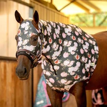 Imagem de Jeffers Capuz Expression de cavalo de lycra, completo – Capa de crina de elastano elástico para preparação pré-show, cuidados ou uso estável – proteção segura e confortável contra poeira – combina com