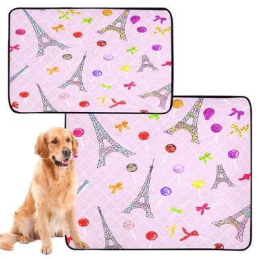 Imagem de CEBUGI Almofadas de xixi laváveis para cães, pacote com 3, almofadas impermeáveis para filhotes de cachorro, antiderrapante, à prova de vazamento, para cama de cercadinho, cama Torre Eiffel
