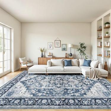 Imagem de RIMAYA Tapete de área lavável à máquina 20 x 25 cm, tapetes grandes ultra macios com suporte antiderrapante e encadernação de borda durável, tapete vintage fofo para sala de estar, quarto, sala de