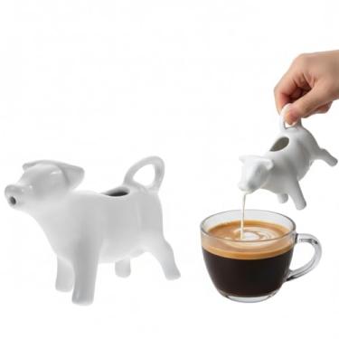 Imagem de Angoily Creamer de cerâmica branca com alça, 40 ml/1,5 oz Creative Cow Shape Creamer Cups Mini Creamer Pitcher Creamer Jarra para Café/Chá/Leite