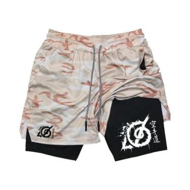 Imagem de Shorts De Corrida Masculinos Com Estampa De Karatê 2 Em 1 Para Academi