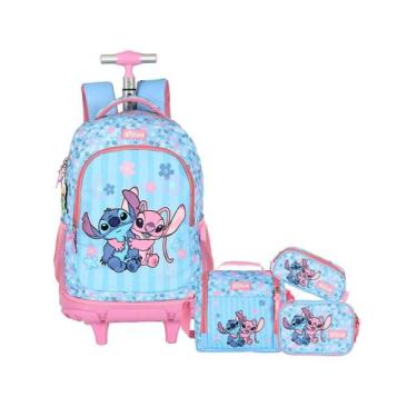 Imagem de Kit Lilo Stitch Mochila Roda + Lancheira+ Estojo Box+ Triplo - Luxcel
