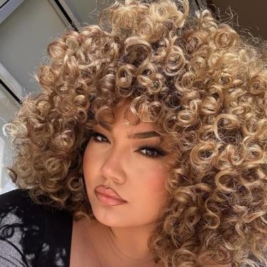 Imagem de Miyamarch Peruca loira marrom ondulada curta para mulheres, peruca fofa de cosplay afro com franja para adultos e mulheres, peruca respirável macia para festa (nº 27)