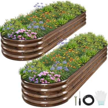 Imagem de 1MORE Cama de jardim elevada galvanizada - caixas de jardim ao ar livre, canteiros elevados para jardinagem, kit de cama de jardim de metal de 2,4 x 0,6 x 0,3 m para flores de vegetais, canteiros
