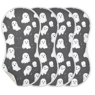 Imagem de Wassud Panos de musselina para bebês com estampa fofa de Halloween, 1 pacote, babadores de algodão, toalha de rosto absorventes e macios para arrotos para meninos e meninas recém-nascidos