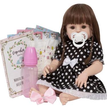 Imagem de Bebê Reborn Menina Criança Grande 46cm + Enxoval 13 Itens - Cegonha Re
