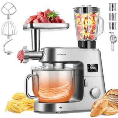 Imagem de VIVOHOME Batedeira Multifuncional 9 Em 1 Com Fermentação, Timer Elétrico De Cozinha 6 Velocidades E 7,5 Litros, Moedor Carne, Liquidificador Suco, Fatiador Vegetais, Máquina Macarrão Biscoitos, Prat