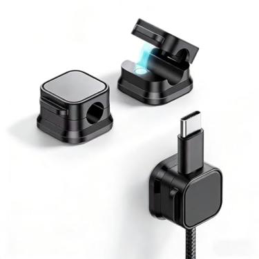 Imagem de DEOPXF Organizador de Cabos Fixação Magnética Operação Simples Adere Firmemente Clipes de Cabos Adequados Para Mesas Mesas de Cabeceira Bancadas(Preto)