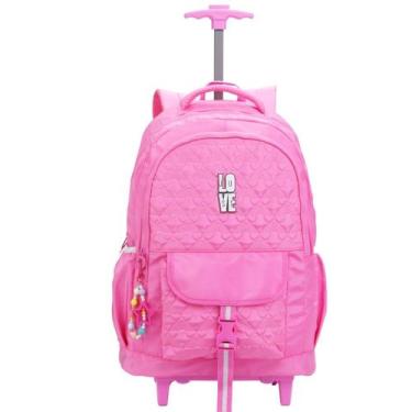Imagem de Mochila Rodas Feminina Juvenil Chaveiro Matelassê - Denlex, Rosa