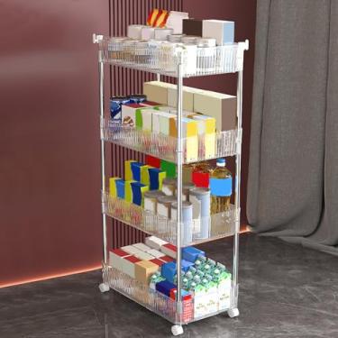 Imagem de Carrinho de armazenamento com rodinhas de 2 a 4 níveis com rodas bloqueáveis, carrinho organizador utilitário móvel para escritório, banheiro, lavanderia, unidade de prateleiras transparentes, 37 cm P