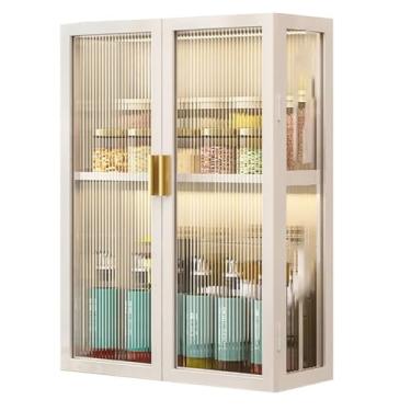 Imagem de Armário de parede de banheiro moderno com porta de vidro armário de remédios de metal para armazenamento sobre o vaso sanitário no banheiro, sala de estar ou cozinha, branco - 40 x 50 x 14 cm