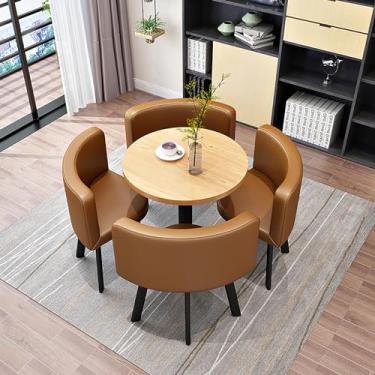 Imagem de Combinação de mesa de recepção e cadeira de 59,9 cm, mesa de negociação, vendas, escritório, lojas, reuniões, pequenas mesas redondas, para bar, escritório, varanda, biblioteca hall (marrom)