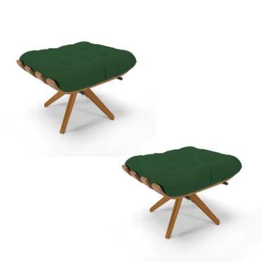 Imagem de Kit 02 Puffs Giratório Veludo Verde Base Madeira - D'rossi - DROSSI