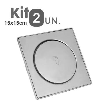 Imagem de Ralo Click Inteligente 15x15 Aço Inox Kit 2 Uni Clic Pop