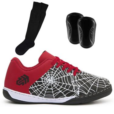 Imagem de Kit Chuteira Futsal Infantil Tênis Quadra Salão Com Caneleira e Meião-Unissex