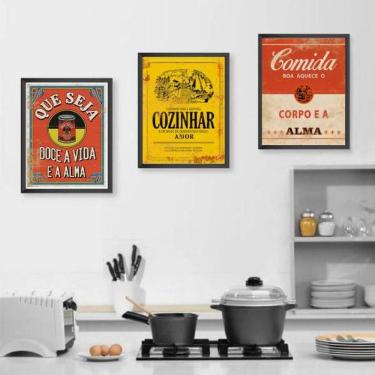 Imagem de Kit 3 Quadros Decorativos Cozinha Retrô
