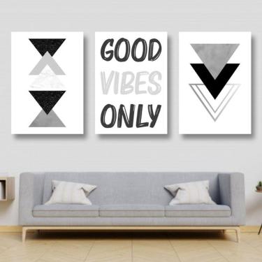Imagem de Kit 3 Quadros Decorativos Geométrico Good Vibes Only