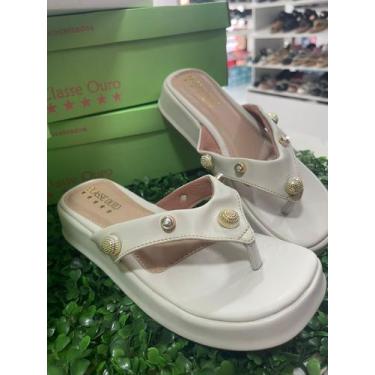 Imagem de SANDALIA DA CLASSE OURO 8045 Flat tira com spikes, Branco off, 38