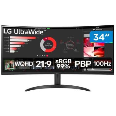 Imagem de Monitor LG UltraWide Curvo  Tela VA de 34, WQHD - 34WR50QC-B, 34"