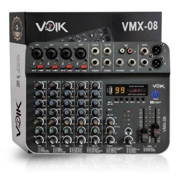 Imagem de Mesa De Som 8 Canais Voik VMX08 USB Bluetooth 99 Efeitos Interface de 