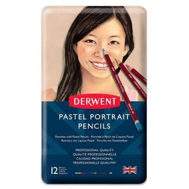 Imagem de Estojo de Metal Derwent com 12 Lápis de Cor Pastel Portrait