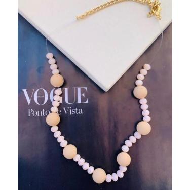 Imagem de Colares chocker modelo fio miçangas cristal branco folheado a ouro - D
