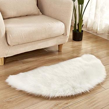 Imagem de Tapete de pelúcia artificial, semicírculo de pelo longo, antiderrapante, lavável não cai, adequado para sala de estar, hall de entrada, quarto, sala de estudos, banheiro, branco, 4590 cm