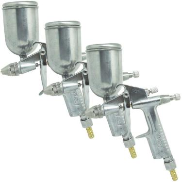 Imagem de Kit 3 Pistolas Pintura Gravidade Aerógrafo 0,5mm 2,5 à 4 bar 200ml Alumínio Importway IWPPA-PR