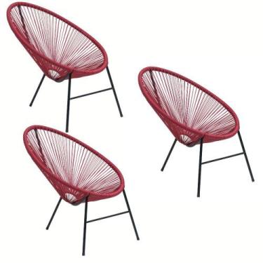 Imagem de Kit 3 Cadeiras Caribe Fibra Sintética Vermelho Panero - Panero Móveis