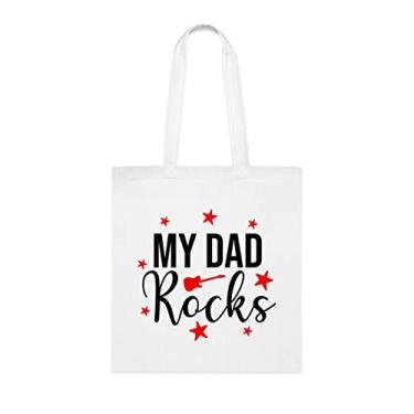 Imagem de Bolsa tote Dear My Dad Rocks, para pai, bolsa de ombro papai, bolsas reutilizáveis para papai, presente para papai, filha favorita, filho e filhos, Branco