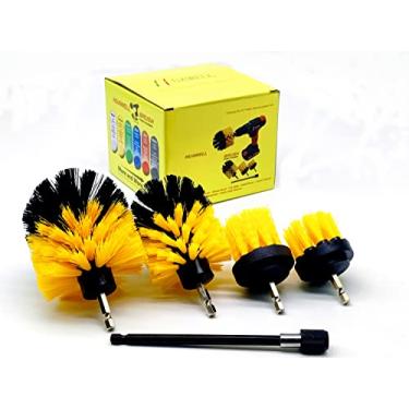 Imagem de Kit de acessórios de escova de perfuração de 5 peças de diferentes tamanhos com extensor de 15 cm de potência de esfregão/escova de vaso sanitário/limpador de chuveiro de banheiro/limpador de argamassa/escova de esfregão/banheira e esfregão de chão