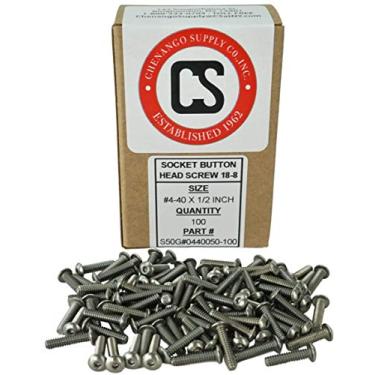 Imagem de Parafusos de cabeça de soquete com botão de soquete, rosca completa, acionamento sextavado, aço inoxidável 18-8, rosca de máquina #4-40 x " (3/8" a 1-1/2" disponíveis), 4-40 x 1/2"