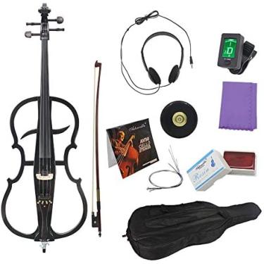 Imagem de PETI Violoncelo Elétrico 4/4 em Madeira Maciça com Acessórios em Ébano Azul Metálico, Tamanho 4/4