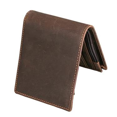 Imagem de Balidiya Carteira masculina de couro legítimo, bloqueio de RFID, carteira dobrável com zíper e bolso para moedas, Marrom-02, Carteira de viagem