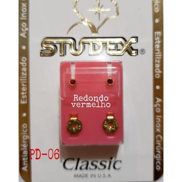 Imagem de Brinco Studex Classic 2Mm Bezel Vermelho Pequeno Dourado