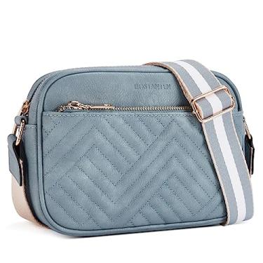 Imagem de BOSTANTEN Bolsas femininas acolchoadas de couro vegano, bolsas de ombro pequenas com alça larga, Azul claro, 8.7"L x 6.3"H x 2.6"W, Bolsas transversais femininas