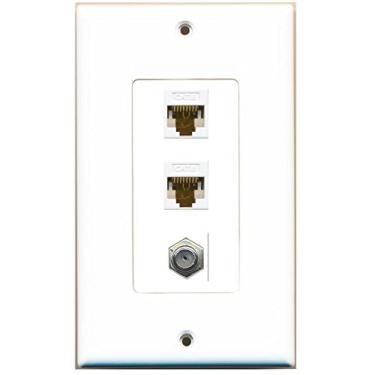 Imagem de Placa de parede RiteAV decorativa 1 gangue 3 portas – Cat6 (Marfim) Gato 6 (Marfim) Coaxial (Marfim), White/White
