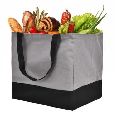 Imagem de CNaiyunpin Sacolas de compras de lona reutilizáveis resistentes, sacola grande dobrável de 8,3 galões com alças, comporta sacolas de compras de lona de 27 kg, 1 pacote