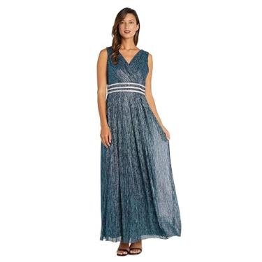 Imagem de R&M Richards Vestido de noite feminino plus metálico sobrepeliz, Pavão, 15 Plus Size