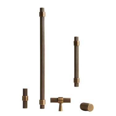 Imagem de Puxador de gaveta de armário de estilo industrial antigo com serrilhado em latão maciço, puxador em T, CH016, AB, 160192