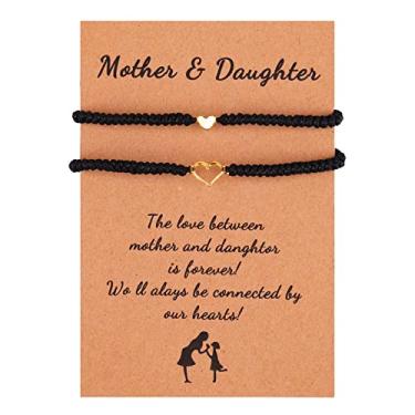 Imagem de xuzhiyuan 2 peças, pulseiras trançadas de coração de amor, fofa, doce, coração vazado, ajustável, rosa, preto, vermelho, cordão, presentes de dia das mães, para mãe, filha, filho, adjustable, Metal,