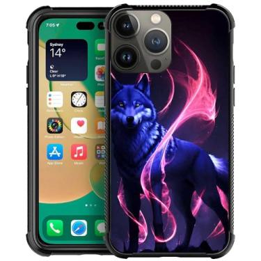 Imagem de Capa para iPhone 12 Pro rosa estampa lobo azul chama para meninas meninos, design de imagem à prova de choque, anti-arranhões, capa traseira de policarbonato rígido para Apple iPhone 12/12 Pro