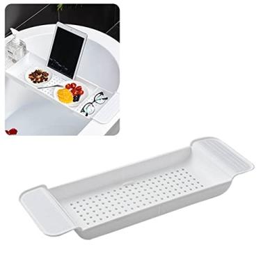 Imagem de Bandeja de Banheira Design de Drenagem de Plástico Expansível Mesa de Banheira para Banheiro - Colocação Estável, Contém Gel de Banho, Toalhas, óculos - Material Durável (Branco)