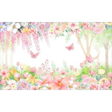 Imagem de Painel de Lona Jardim Mágico Borboletas e Flores Diversas Aquarela - 3